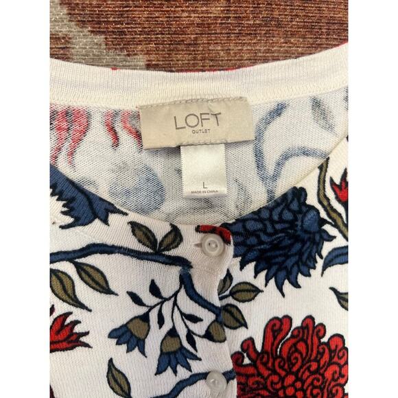 Womens AnnTaylor Loft Spring Floral Print Cardigan Cotton White Blue Size L - Picture 8 of 8